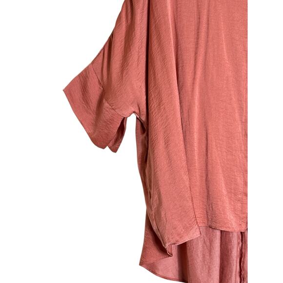 GiGio Women's Oversized Loose Fit Button Down Top Hi-Low Hem Size L Rose - Picture 3 of 8